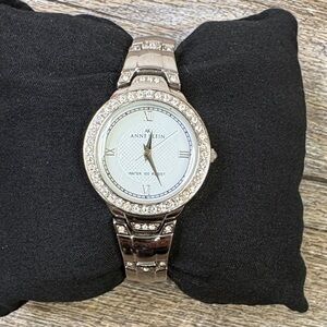 Anne Klein Silver-Tone Crystal Bezel Bracelet Watch | Water Resistant 100M
